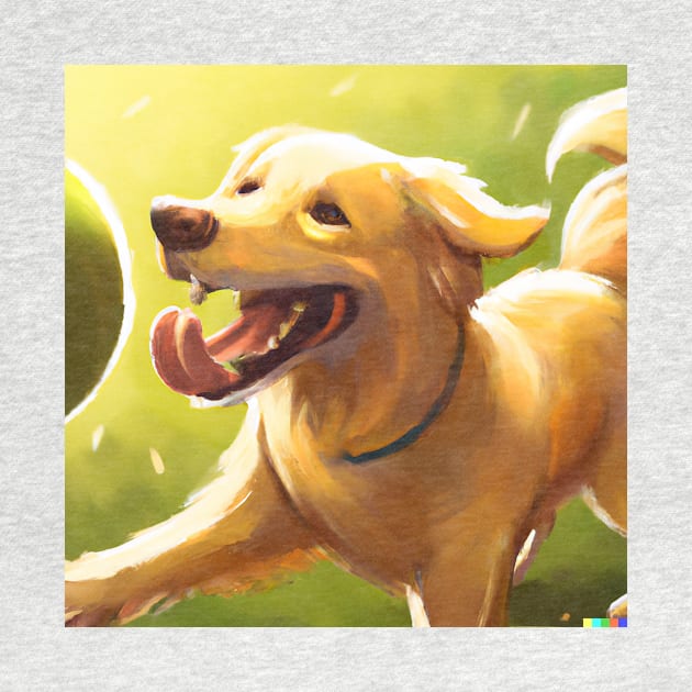 Golden retriever playing with ball happily and energetically on a playing field by ramith-concept